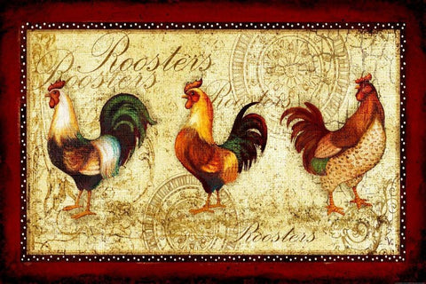 Rooster Trio White Modern Wood Framed Art Print with Double Matting by Eisner, Viv