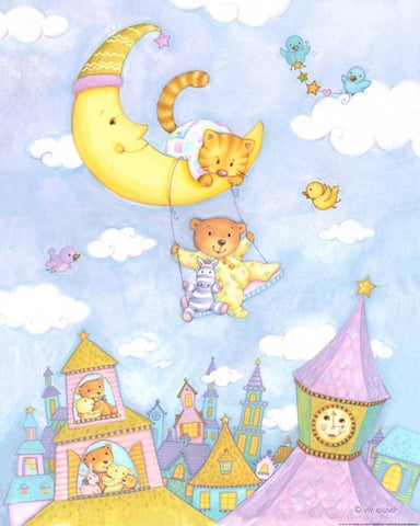 Moon Swing White Modern Wood Framed Art Print with Double Matting by Eisner, Viv