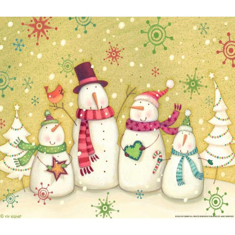 Snowman Family Nb Black Modern Wood Framed Art Print by Eisner, Viv