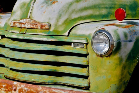Green Truck White Modern Wood Framed Art Print with Double Matting by Vizvary, Susan