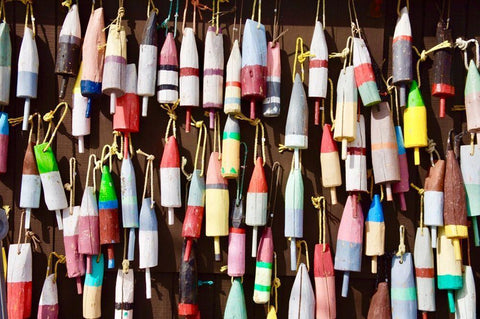 Wall Of Bouys White Modern Wood Framed Art Print with Double Matting by Vizvary, Susan