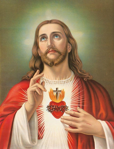 HL. HERZ JESU Black Ornate Wood Framed Art Print with Double Matting by Anonymous