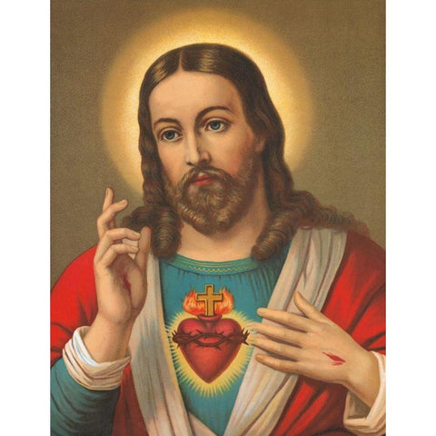 HL. HERZ JESU Gold Ornate Wood Framed Art Print with Double Matting by Anonymous