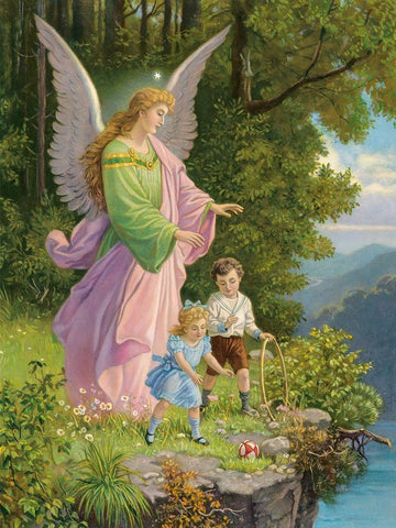 HL. SCHUTZENGEL White Modern Wood Framed Art Print with Double Matting by Anonymous