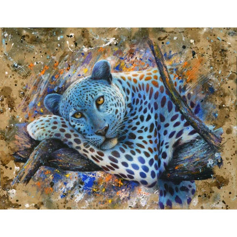 Leopard Black Modern Wood Framed Art Print with Double Matting by Chamard, Jean-Marc