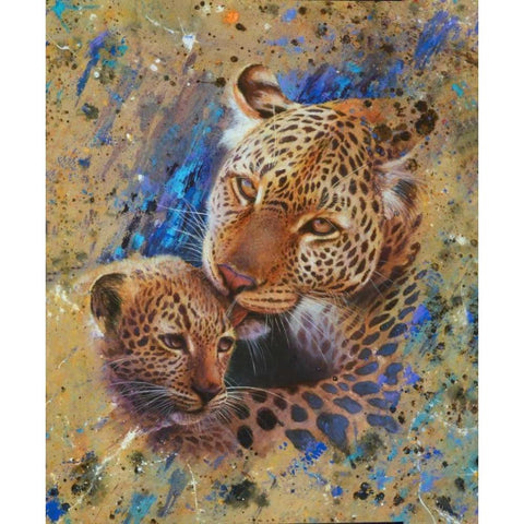 Panther with cub 02 Gold Ornate Wood Framed Art Print with Double Matting by Chamard, Jean-Marc