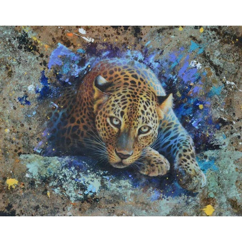 Panther 02 Black Modern Wood Framed Art Print with Double Matting by Chamard, Jean-Marc