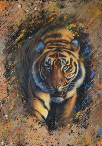 Tiger White Modern Wood Framed Art Print with Double Matting by Chamard, Jean-Marc