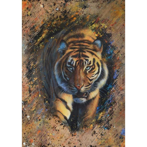 Tiger Black Modern Wood Framed Art Print by Chamard, Jean-Marc