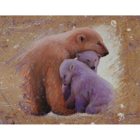 Polar bear with two cubs Black Modern Wood Framed Art Print with Double Matting by Chamard, Jean-Marc