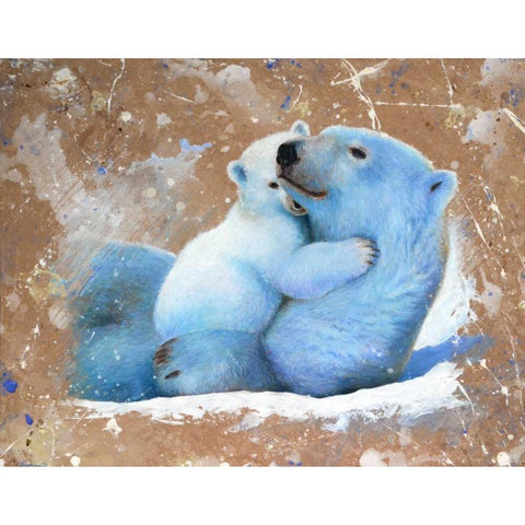 Polar bear with cub 02 Gold Ornate Wood Framed Art Print with Double Matting by Chamard, Jean-Marc