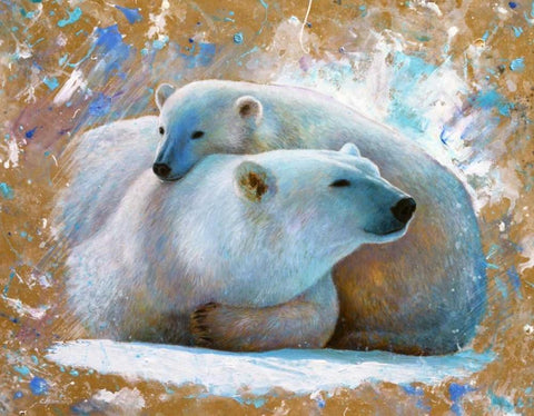 Polar Bear with cub 03 White Modern Wood Framed Art Print with Double Matting by Chamard, Jean-Marc