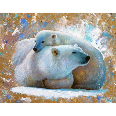 Polar Bear with cub 03 Black Modern Wood Framed Art Print by Chamard, Jean-Marc