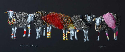 Sheep 02 White Modern Wood Framed Art Print with Double Matting by Chamard, Jean-Marc