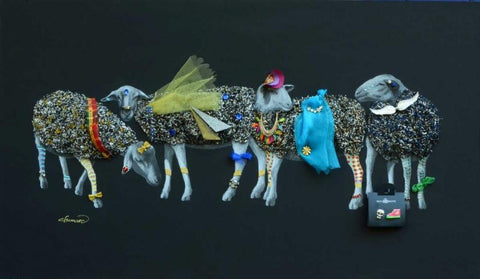 Sheep 03 Black Ornate Wood Framed Art Print with Double Matting by Chamard, Jean-Marc