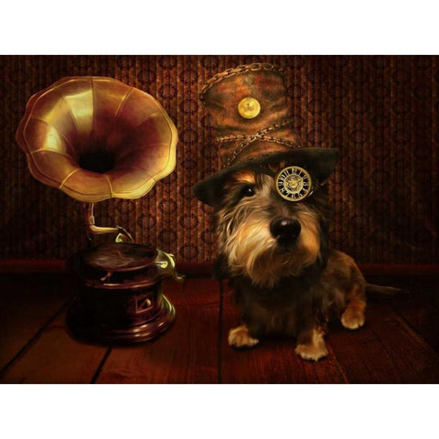 Steampunk Dog White Modern Wood Framed Art Print by Babette