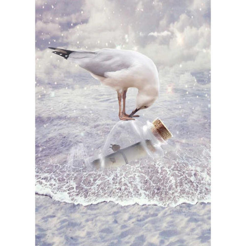 Bottle and Seagull Black Modern Wood Framed Art Print with Double Matting by Babette