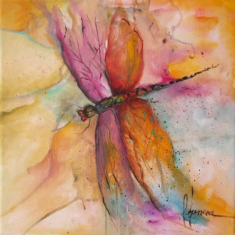 Libelula 1 White Modern Wood Framed Art Print with Double Matting by Herrera, Leticia