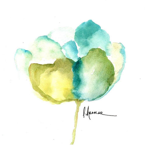Flor Azul Verde Gold Ornate Wood Framed Art Print with Double Matting by Herrera, Leticia