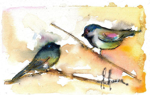 Pajaritos White Modern Wood Framed Art Print with Double Matting by Herrera, Leticia