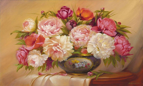 Colorful Roses Black Ornate Wood Framed Art Print with Double Matting by Dvoretskiy, Petrovich