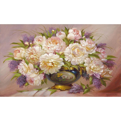 Roses and Lilacs Black Modern Wood Framed Art Print with Double Matting by Dvoretskiy, Petrovich