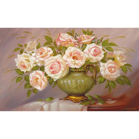 Soft pink Roses White Modern Wood Framed Art Print by Dvoretskiy, Petrovich