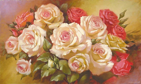 Glamour Roses White Modern Wood Framed Art Print with Double Matting by Dvoretskiy, Petrovich