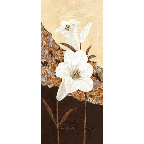 White Oriental Lilies Black Modern Wood Framed Art Print with Double Matting by Ancilotti, Claudia