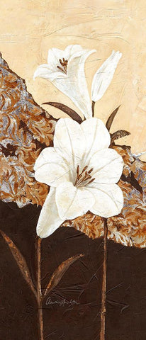 White Oriental Lilies Black Ornate Wood Framed Art Print with Double Matting by Ancilotti, Claudia