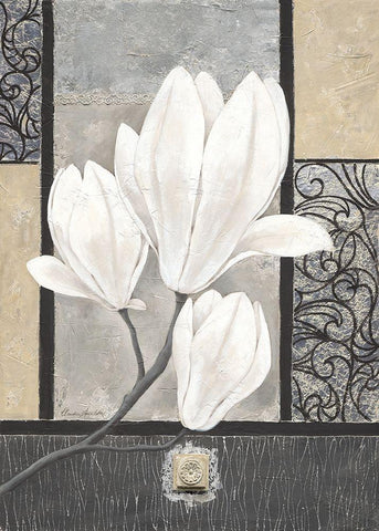 White Magnolia White Modern Wood Framed Art Print with Double Matting by Ancilotti, Claudia