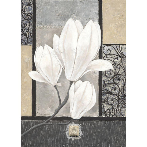 White Magnolia Black Modern Wood Framed Art Print by Ancilotti, Claudia