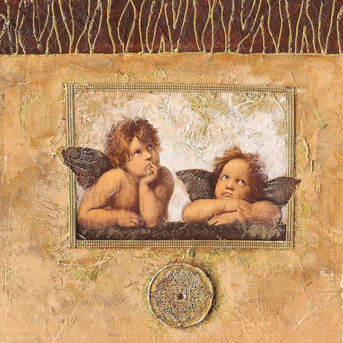 Christmas Angels Gold Ornate Wood Framed Art Print with Double Matting by Ancilotti, Claudia