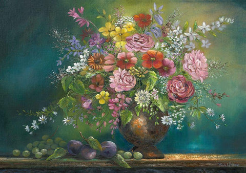 Flower Bouquet 1 Black Ornate Wood Framed Art Print with Double Matting by Withaar, Rian