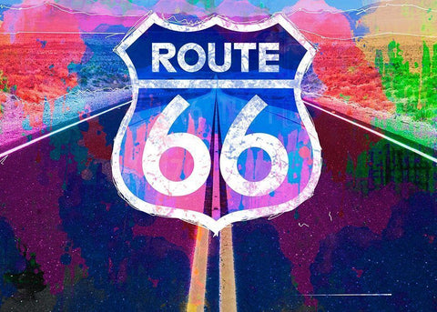 Route 66 White Modern Wood Framed Art Print with Double Matting by Henk van Gog