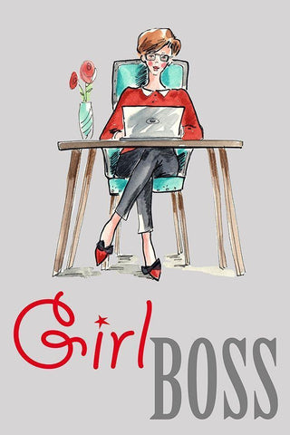 Girl Boss White Modern Wood Framed Art Print with Double Matting by Holzner, Renate