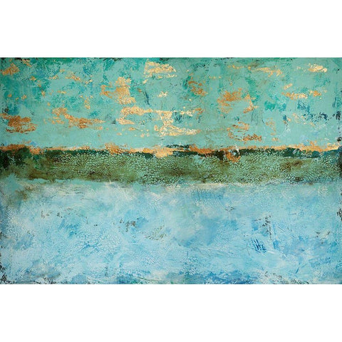 Golden Horizon Black Modern Wood Framed Art Print with Double Matting by Holzner, Renate