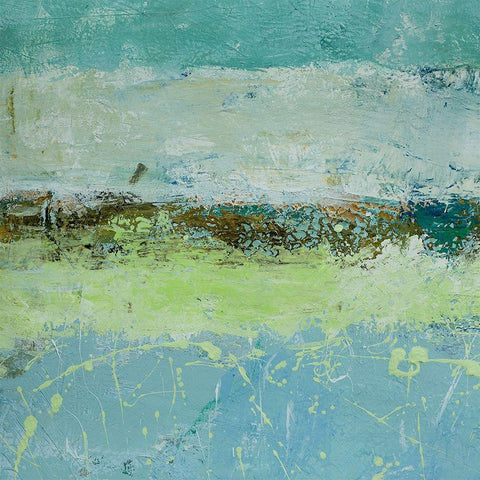 Green Horizon 3 White Modern Wood Framed Art Print with Double Matting by Holzner, Renate