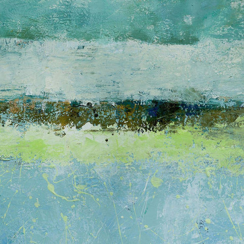 Green Horizon 4 White Modern Wood Framed Art Print with Double Matting by Holzner, Renate