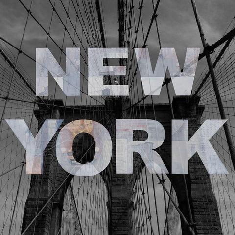 New York Collage White Modern Wood Framed Art Print with Double Matting by Holzner, Renate