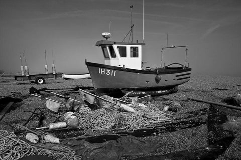 BOAT IN BLACK AND WHITE II Black Ornate Wood Framed Art Print with Double Matting by Fossey, George