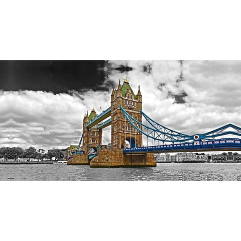 COLOURED TOWER BRIDGE Gold Ornate Wood Framed Art Print with Double Matting by Fossey, George