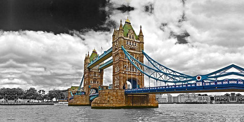 COLOURED TOWER BRIDGE White Modern Wood Framed Art Print with Double Matting by Fossey, George