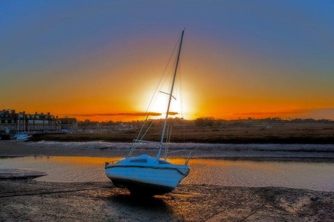 SUNSET BOAT II White Modern Wood Framed Art Print with Double Matting by Fossey, George