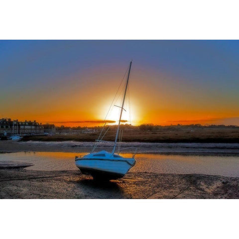 SUNSET BOAT II Black Modern Wood Framed Art Print with Double Matting by Fossey, George