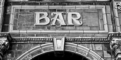 BAR IN BLACK AND WHITE Black Ornate Wood Framed Art Print with Double Matting by Fossey, George