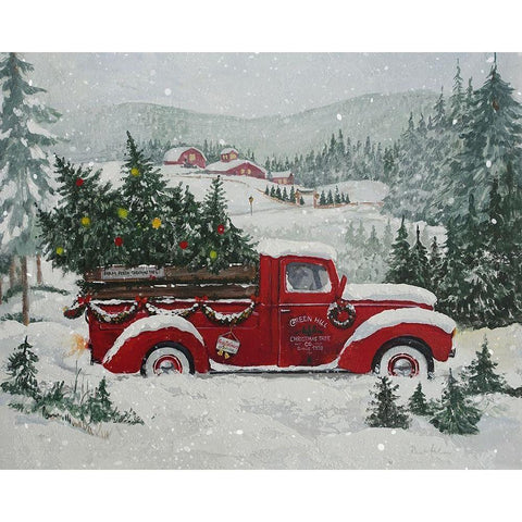 X-Mas-Truck Green Hill White Modern Wood Framed Art Print by Holzner, Renate