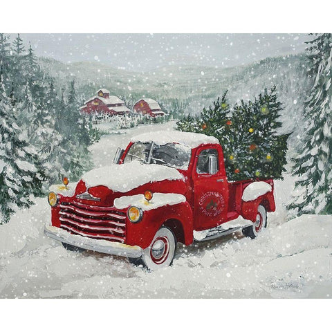 X-Mas-Truck Pine Wood White Modern Wood Framed Art Print by Holzner, Renate