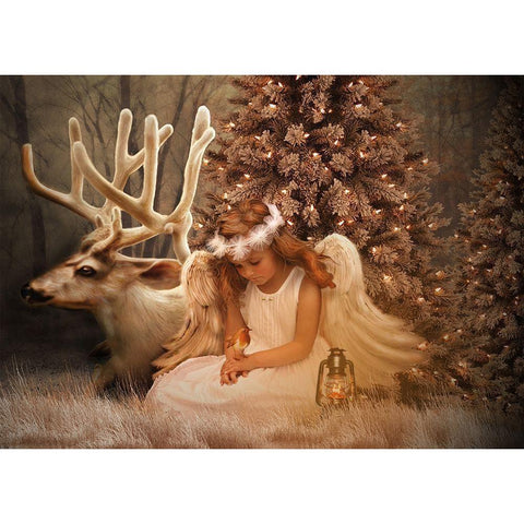 Christmas Angel Black Modern Wood Framed Art Print with Double Matting by Babette