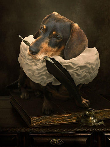 Neuf met kraag en bureau White Modern Wood Framed Art Print with Double Matting by Babette